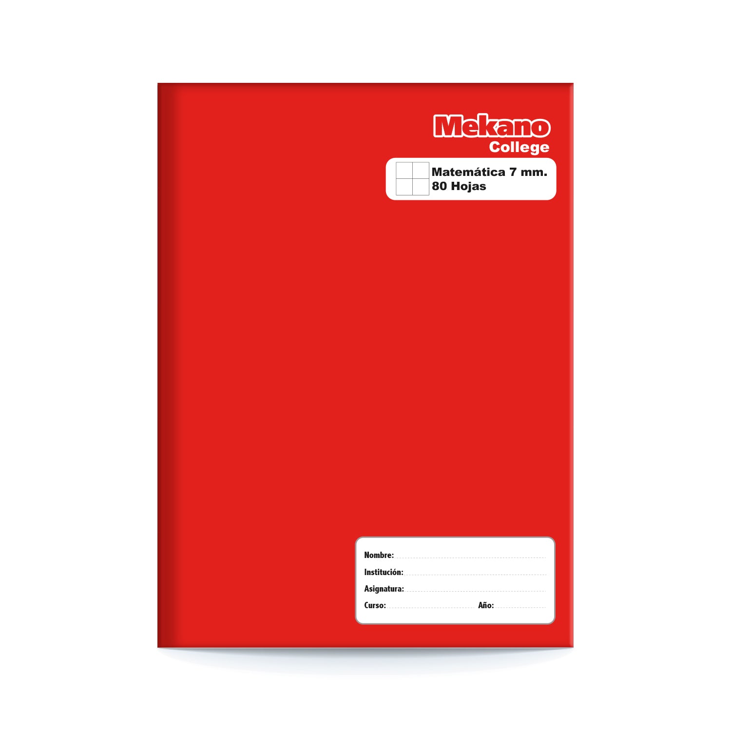 Cuaderno College 80 Hojas Mat 7 mm Liso Rojo | Mekano