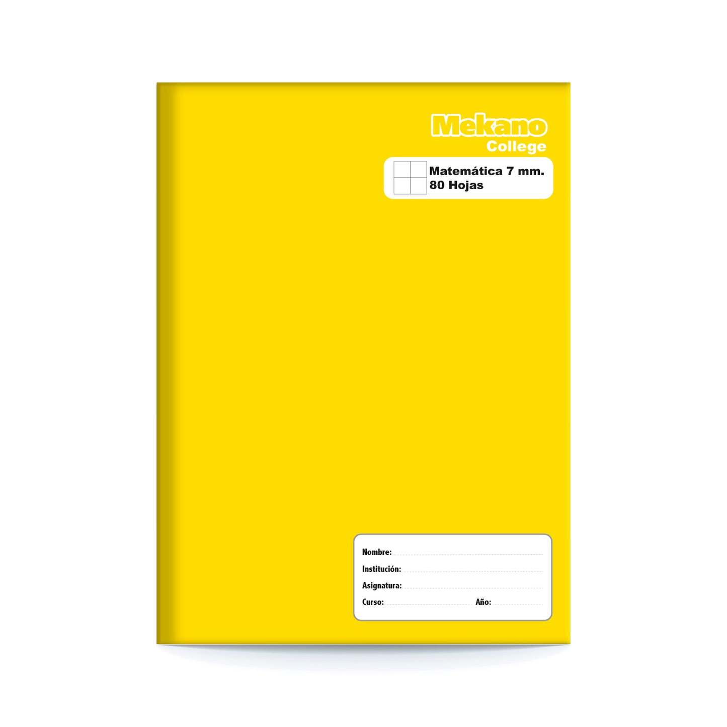 Cuaderno College 80 Hojas Mat 7 mm Liso Amarillo | Mekano