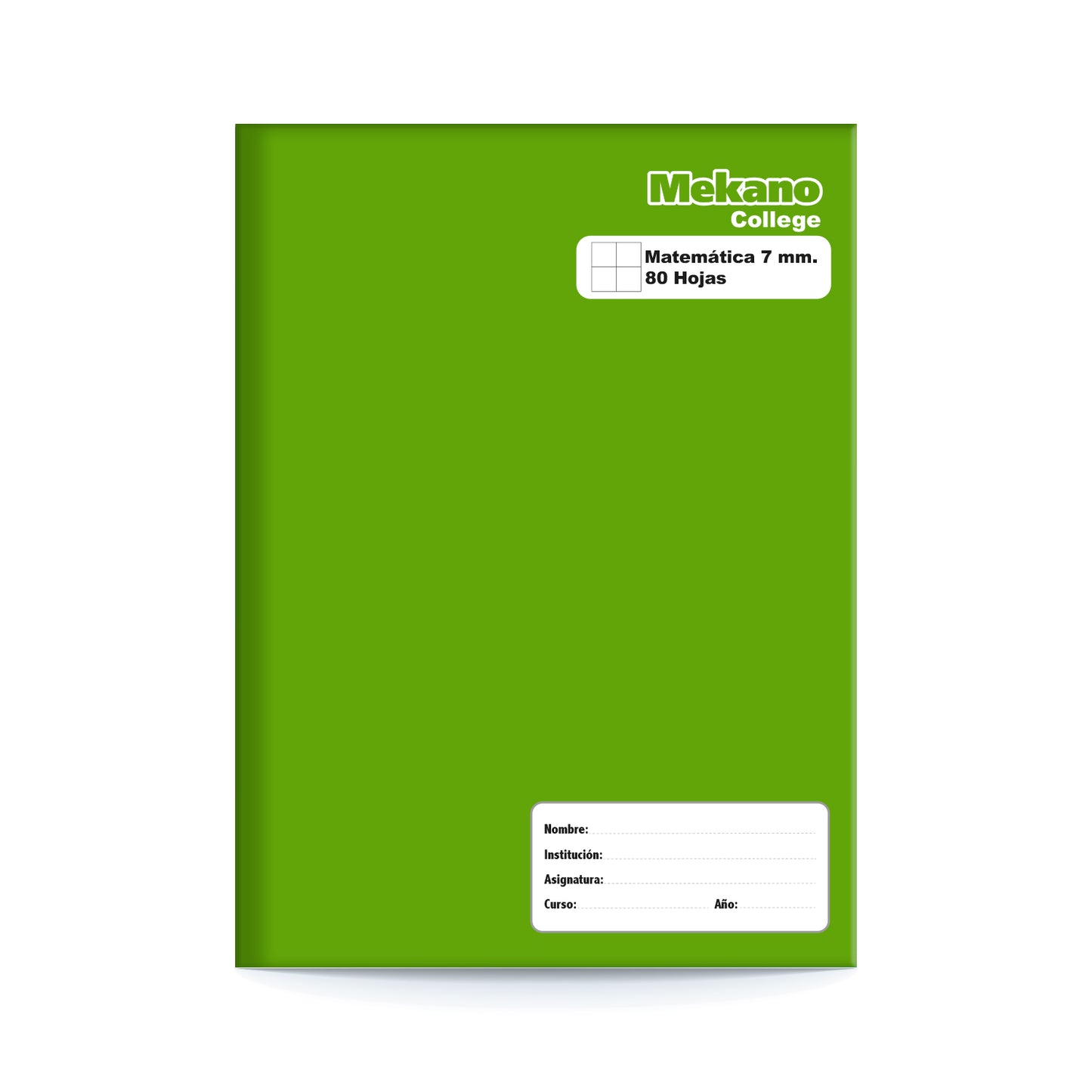 Cuaderno College 80 Hojas Mat 7 mm Liso Verde | Mekano