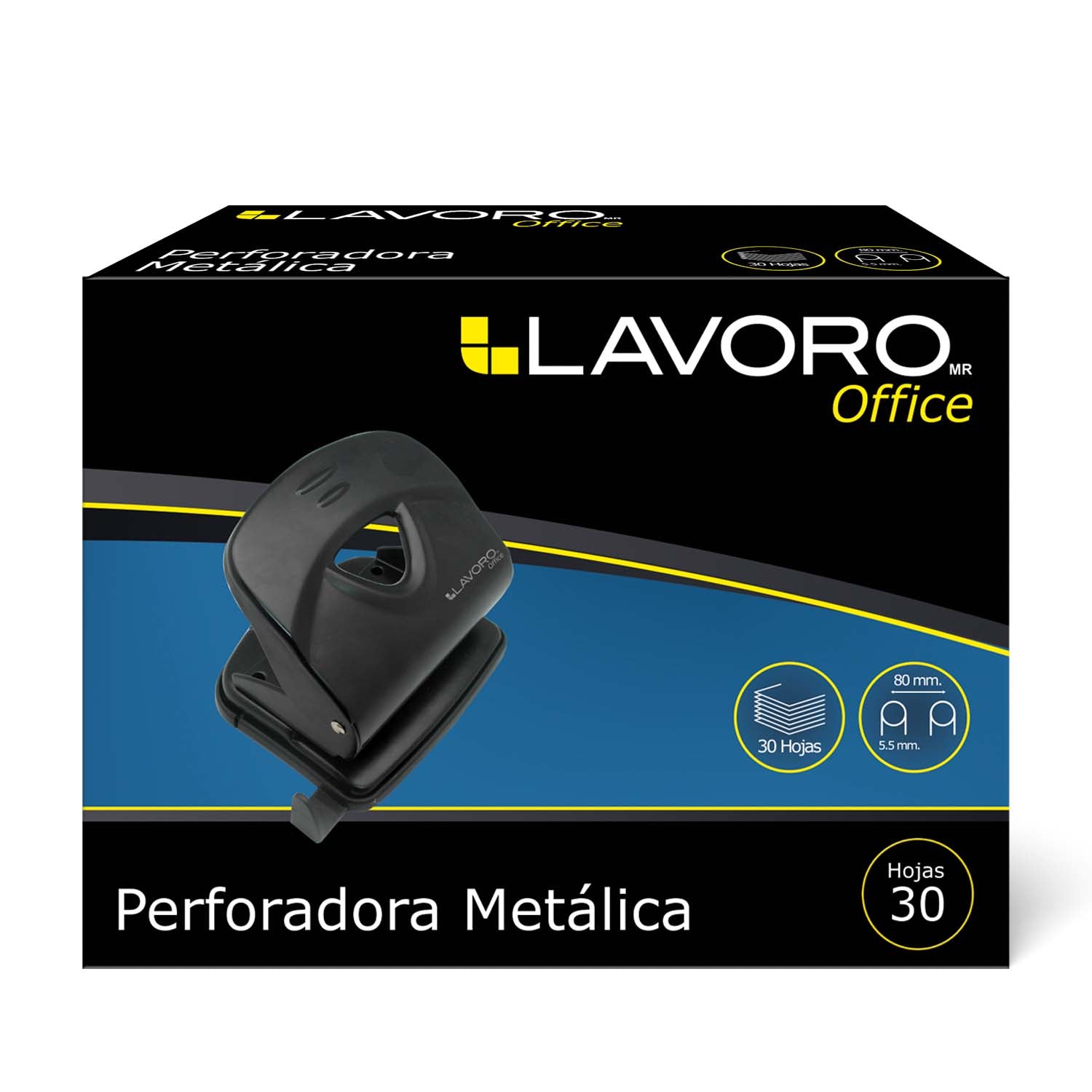 Perforadora Grande Metal 30 Hojas Negro | Lavoro