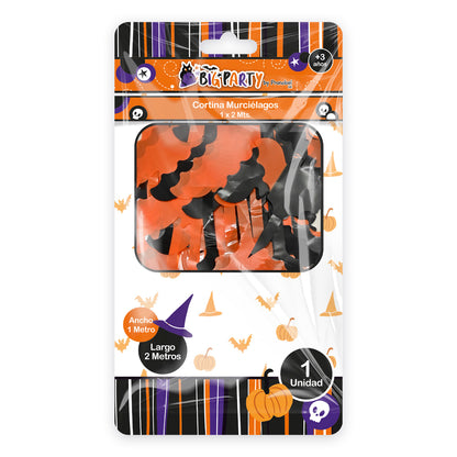 Cortina Murcielagos Negro-Naranjo 1x2 metros Halloween | Big Party