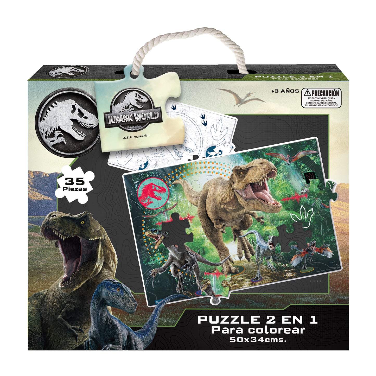 Puzzle 35 Piezas 2 En 1 Para Colorear | Jurassic World