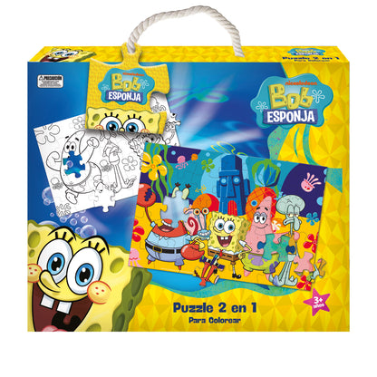 Puzzle 35 Piezas 2 En 1 Para Colorear | Bob Esponja