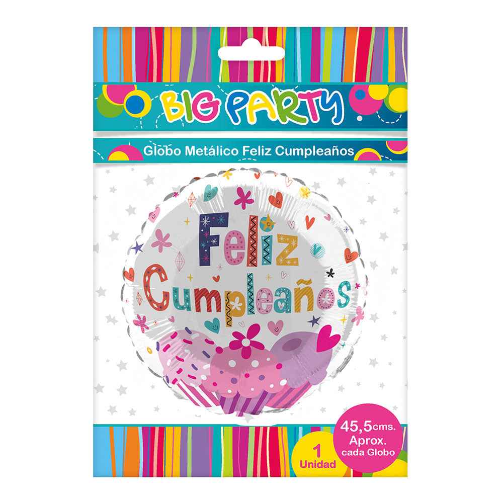 Globo Metálico Impreso Feliz Cumpleaños 18" (47x45,5 cm) | Big Party