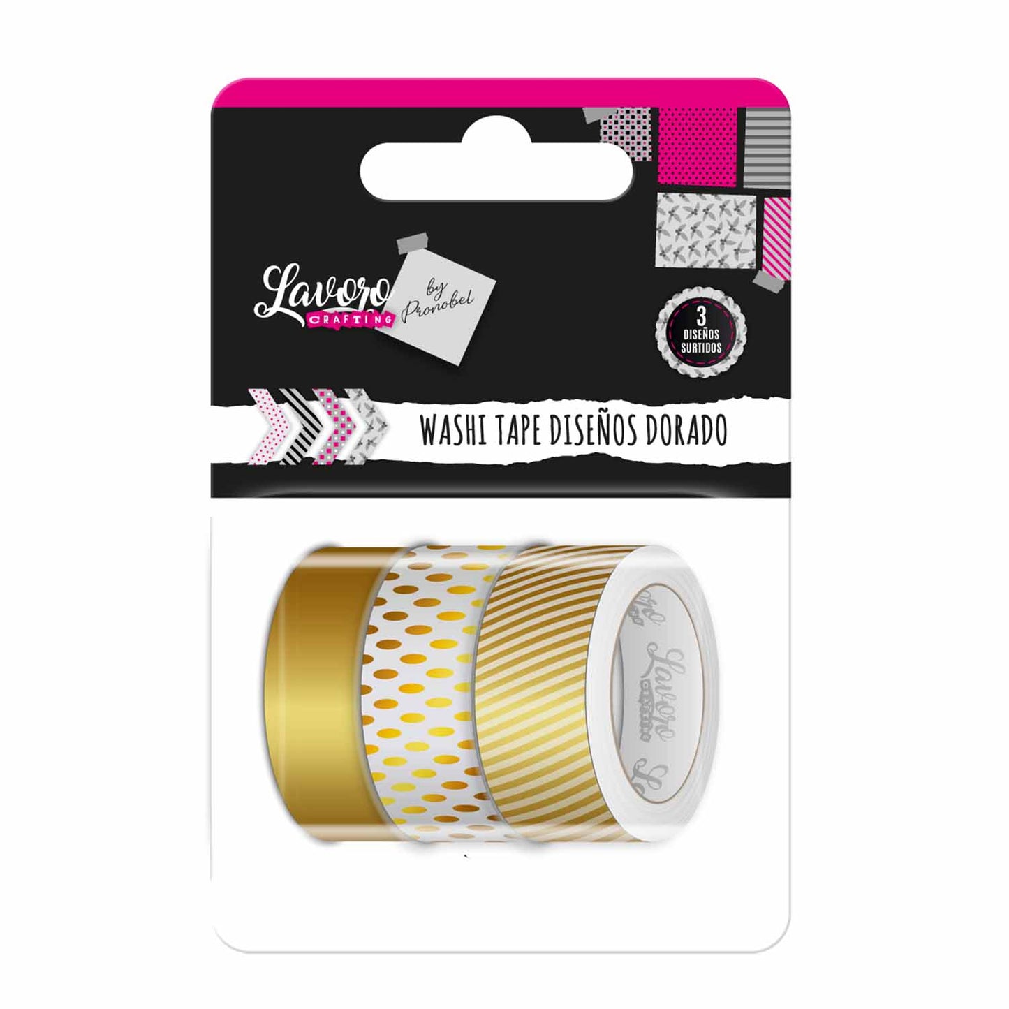 Cinta Washi Tape Foil 1,5 cmx3Mt Dorado 3Un | Lavoro